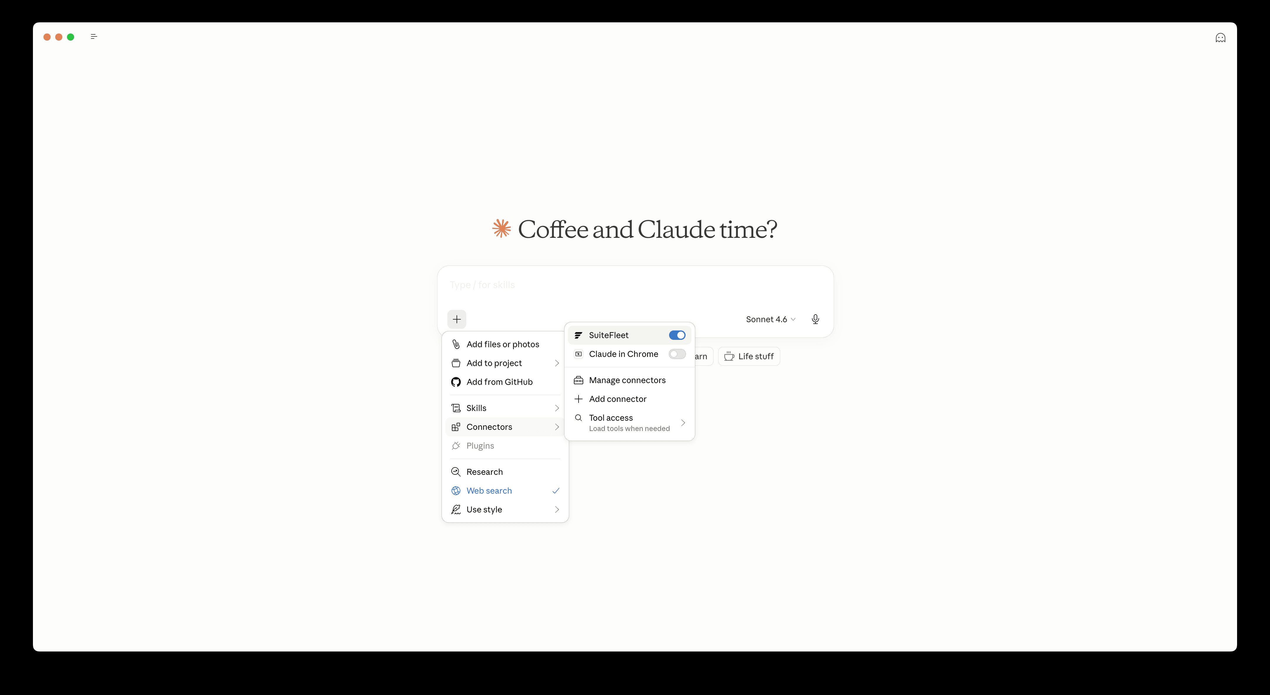 Claude showing Connected to SuiteFleet confirmation